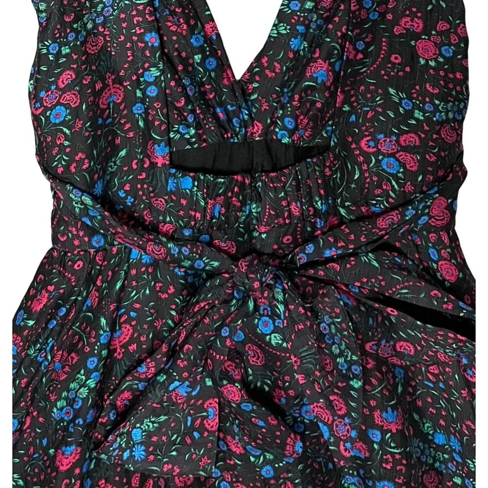$232 Anthropologie Sabina Musayev S Black Mini Dress Floral Backless Ruffle Pink